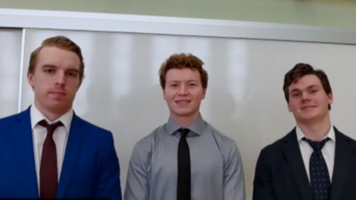 Nathan Hayes, Liam Rowland and Jay McKenna, winners of the CFA Atlantic Investment Research Competition
